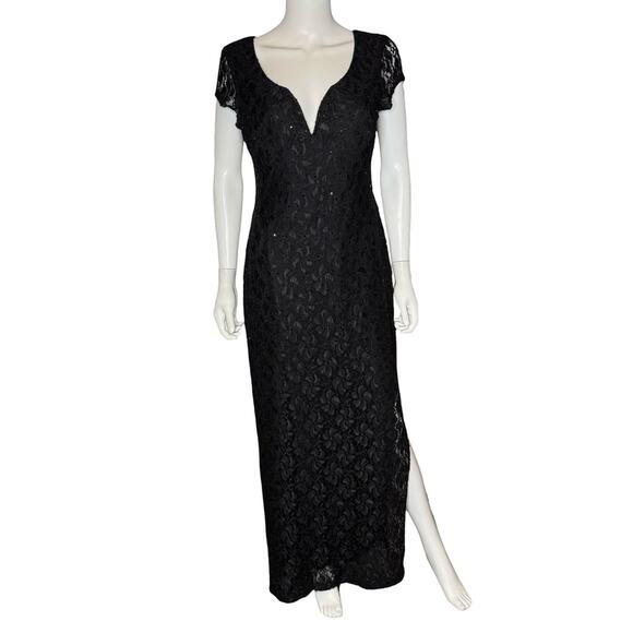 Connected Apparel Women's Sequined-Lace Maxi Dress Black Sz 6 - Picture 2 of 7
